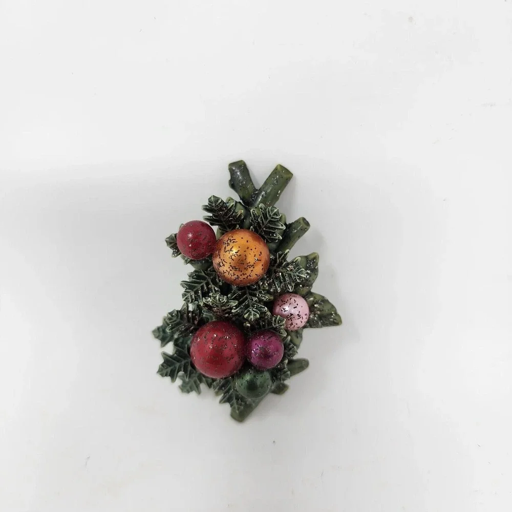 Vtg Christmas Brooch Pin Angels and‎ Ornament Branch Enamel Pewter Lot of 3